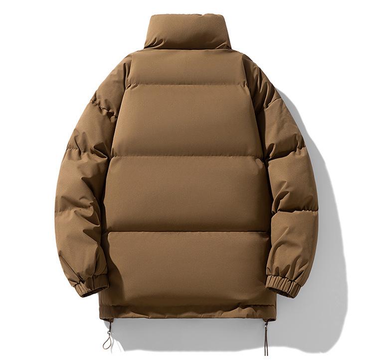 Men's Winter Cotton Jacket: Thickened, Loose, Trendy Stand-Up Collar Outerwear, Versatile Solid Color for Couples.