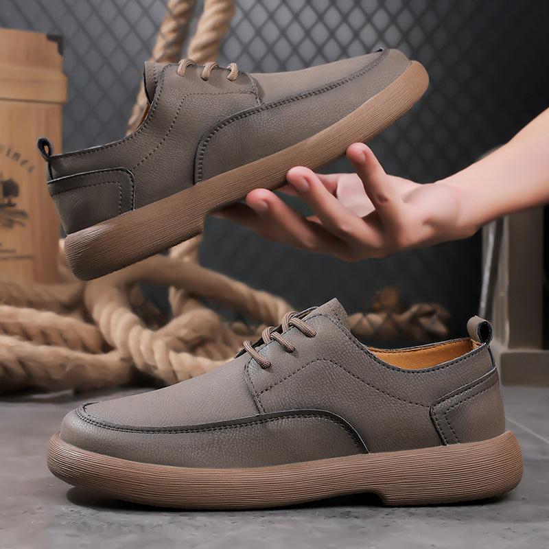 2024 Осень Новые мужские туфли из натуральной кожи Повседневная обувь Плоские туфли для скейтборда Лаконичные кроссовки из коровьей кожи на шнуровке