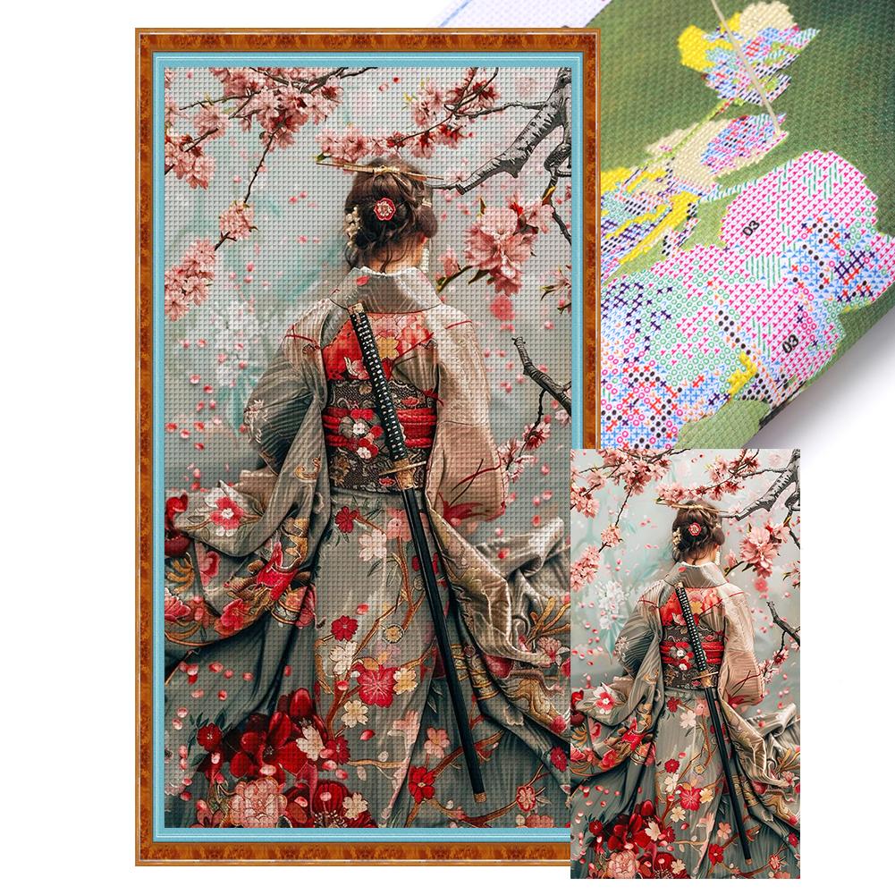 Full Embroidery Cotton Thread 14CT Printed Girl Cross Stitch Kit Art