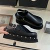 Summer Trendy Platform Mules Shoes For Women Genuine Leather Rivet Slip-on Punk Chunky Heels Women Flat Pumps