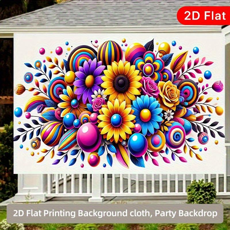 2D plane, bright flowers and circular background fabric, multi-purpose party, garden, home decoration, polyester fiber