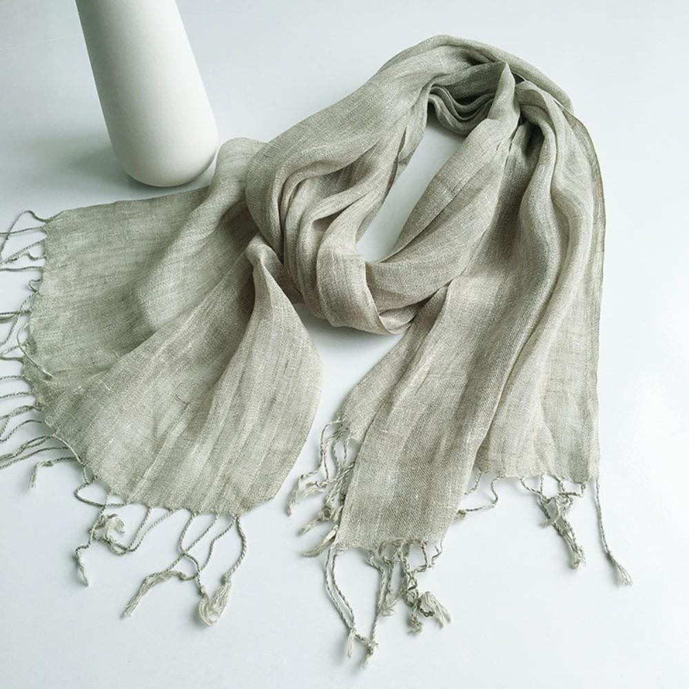 Lightweight Pure Linen Scarf Long Tassel Neck Scarf Comfortable Shawl Wrap Outdoor Travel