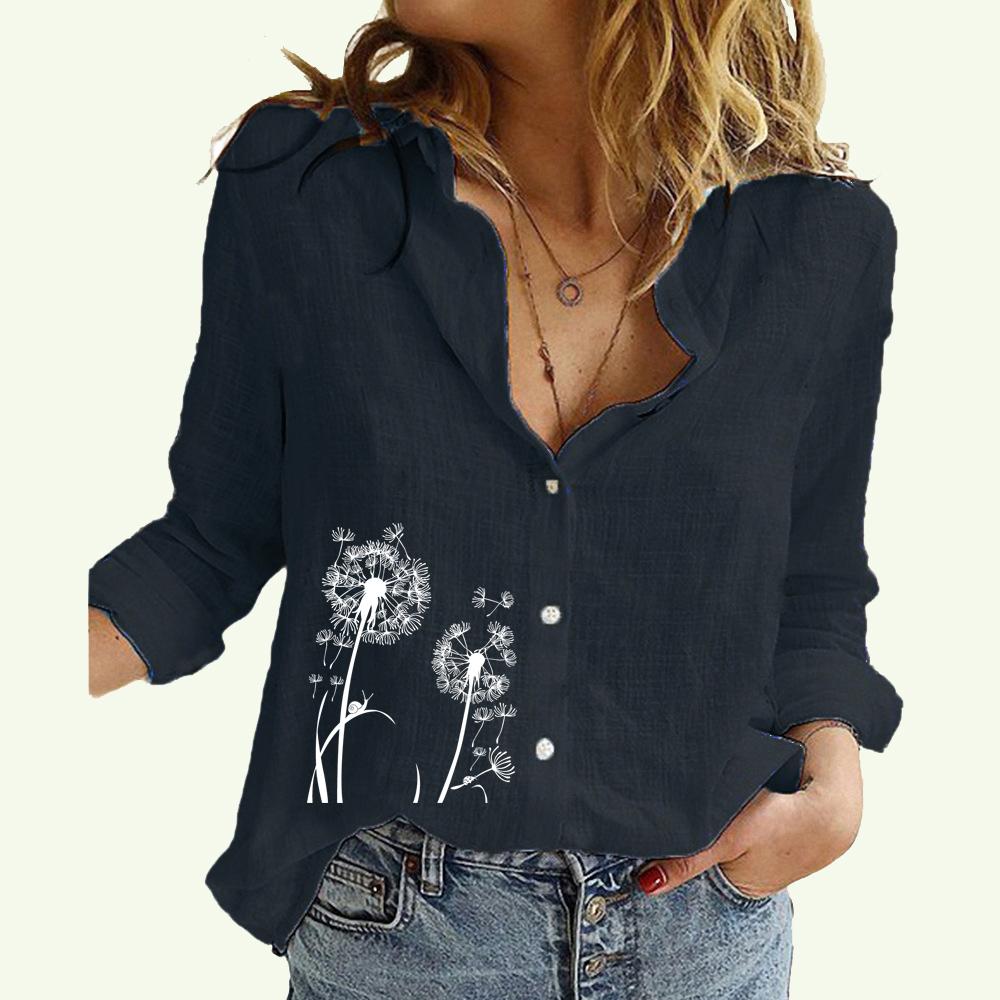 Женская модная рубашка-кардиган с лацканами, весенне-осенний хлопковый льняной топ, повседневные блузки с принтом