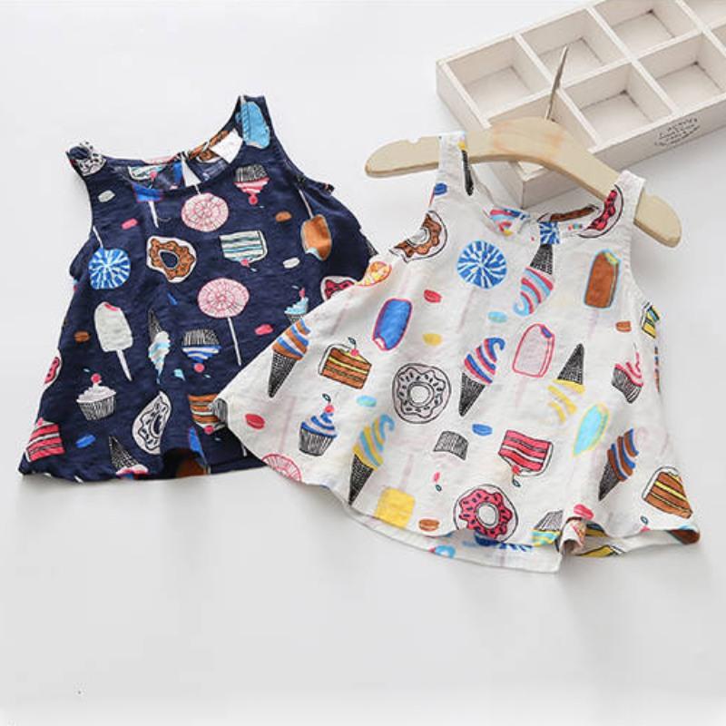 Летнее повседневное платье без рукавов с узором пончика для маленьких девочек, детский пышный сарафан для малышей