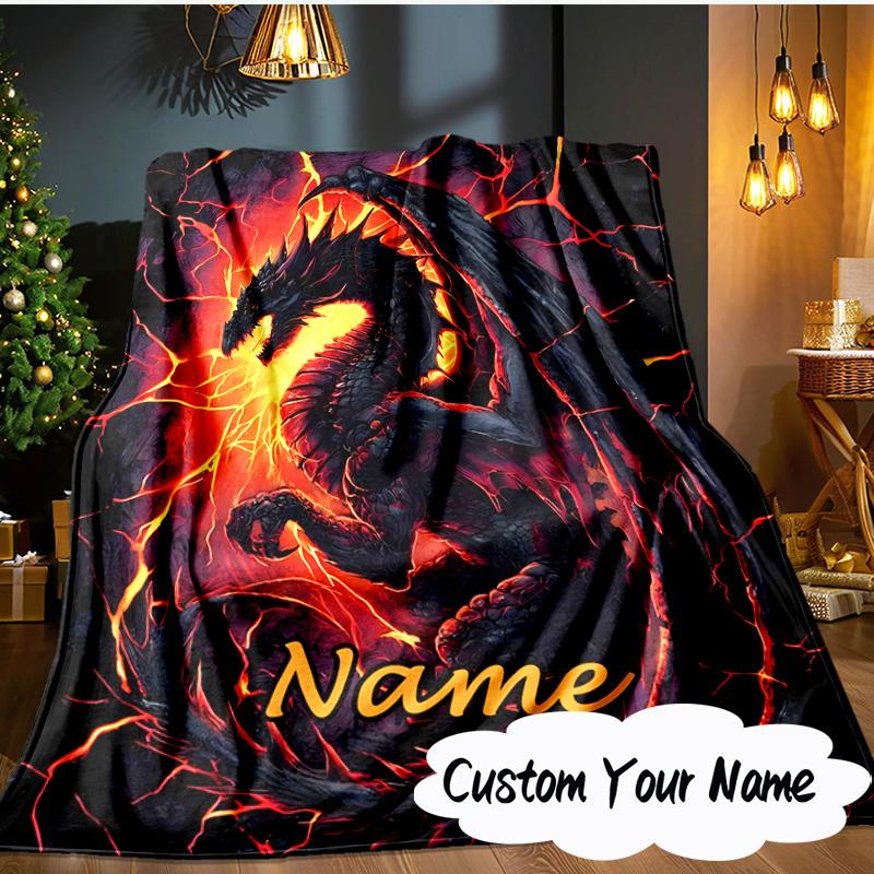 Custom Name Fiery Dragon's Majesty Blanket Ideal Bedding Blanket Perfect for Travel, Camping, Living Rooms, Offices, Sofas, Fan Christmas gift