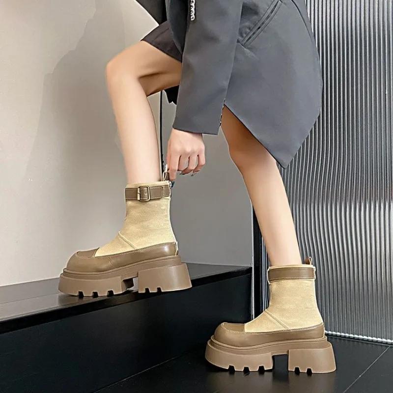 Модные женские дизайнерские ботинки Botas Mujer Chelsea, ботильоны из натуральной кожи, толстая подошва, толстый каблук, короткие зимние ботинки, размер плюс 40