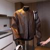 Мужская осенняя коричневая бейсбольная куртка из ПУ-кожи - Свободный повседневный стиль мотоциклиста