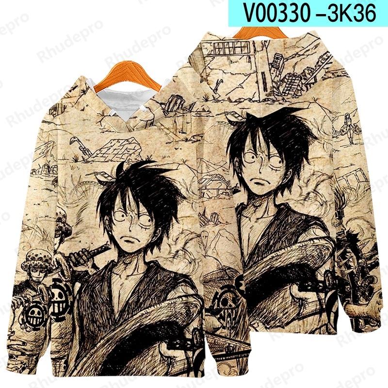 Luffy Nouvelle Mode Une Pièce Sweats À Capuche Impression 3D Hommes Femmes Enfants Sweats Garçon Fille Enfants Streetwear Pull Vert Hauts