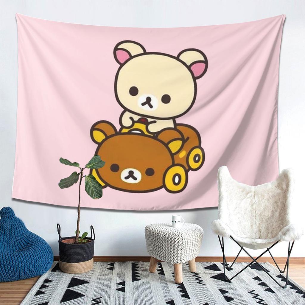 Korilakkuma Driving A Rilakkuma Car Tapestry Wall Hanging Aesthetic Home Decoration Tapestries for Living Room Bedroom