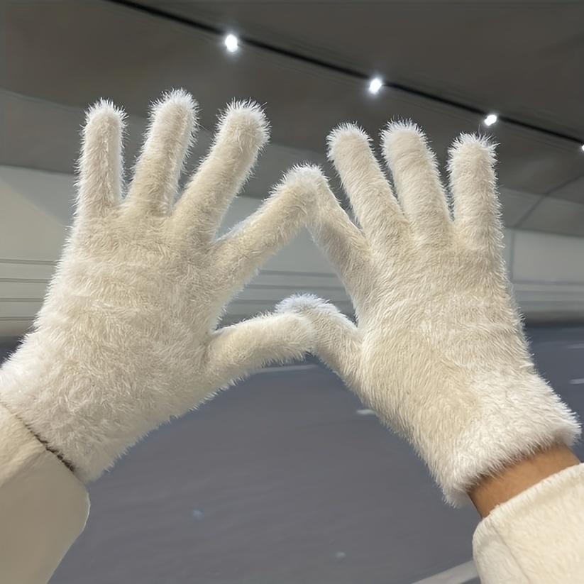 Однотонные мягкие плюшевые перчатки женские зимние эластичные теплые вязаные перчатки с разделенными пальцами для защиты от холода на открытом воздухе велосипедные перчатки