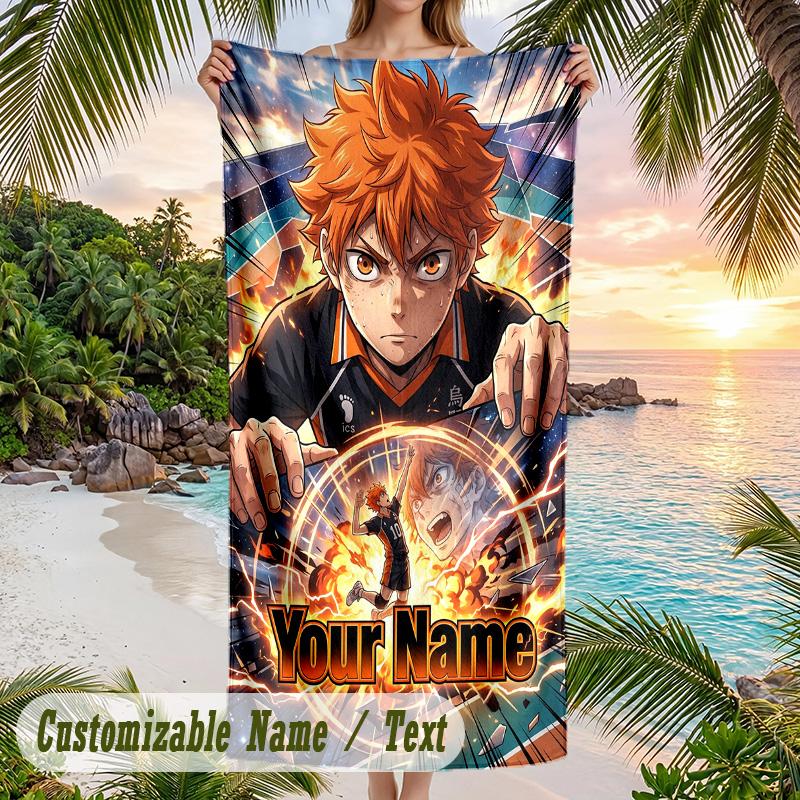 Haikyuu Beach Towel, Personalized Custom Name Text, Quick Dry Large Absorbent Towel For Beach Pool