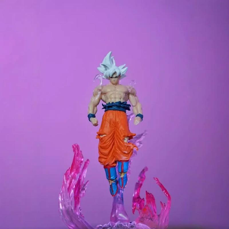 25cm Anime Can Emit Light Figure Ultra Instinct Son Goku Saiyan Pvc Sculpture Doll Decoration Model Collection Toys