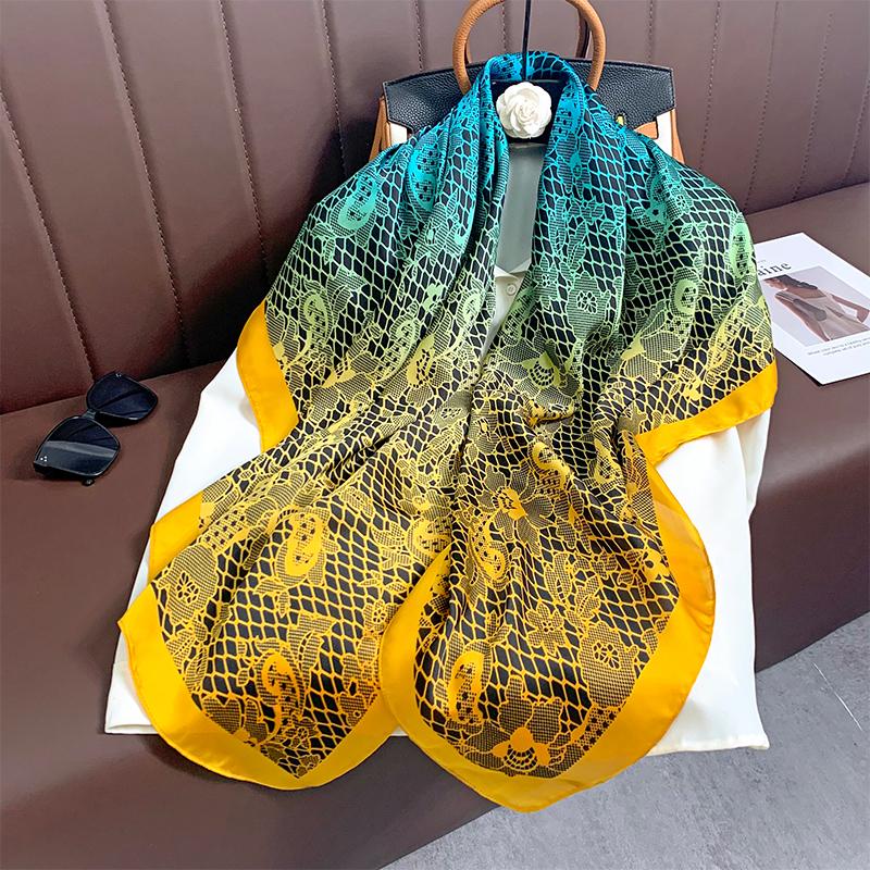 110x110cm Women Silk Square Scarf Hijab Female Design Print Lady Shawl Wraps Foulard Headbands Bufanda Large Bandana Luxury