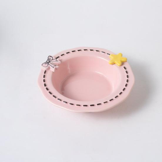 Nostalgie Ceramic Feeding Bowl for Dogs & Cats, Whisker Friendly Kitten Food Water Dish, Wide Shallow Pet Feeder Plate Dry Wet