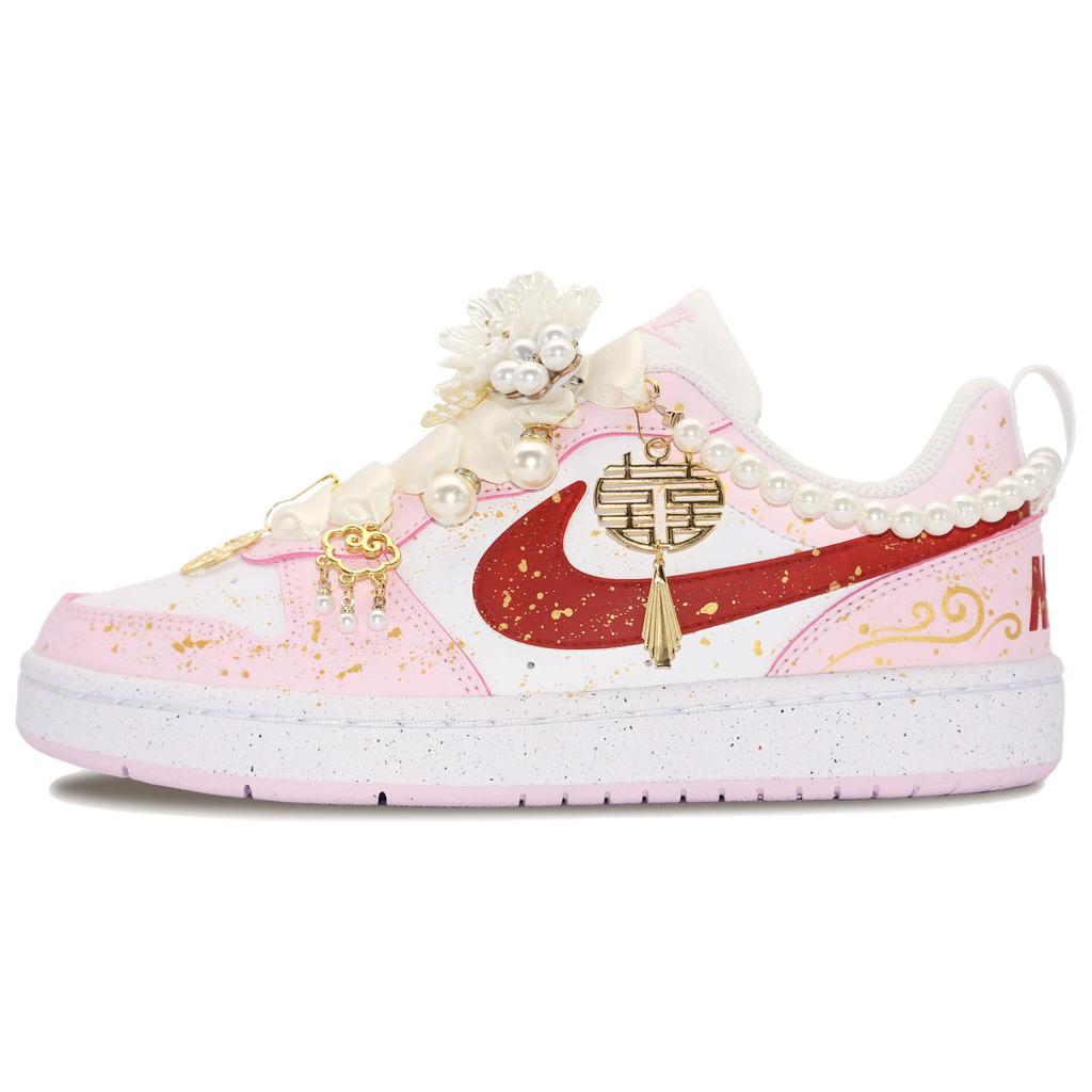 Nike Court Borough Dreamy Blossom Abrasion Resistant Low top Skateboard Shoes Women's Gold Pink DV5456-105(Team823-)