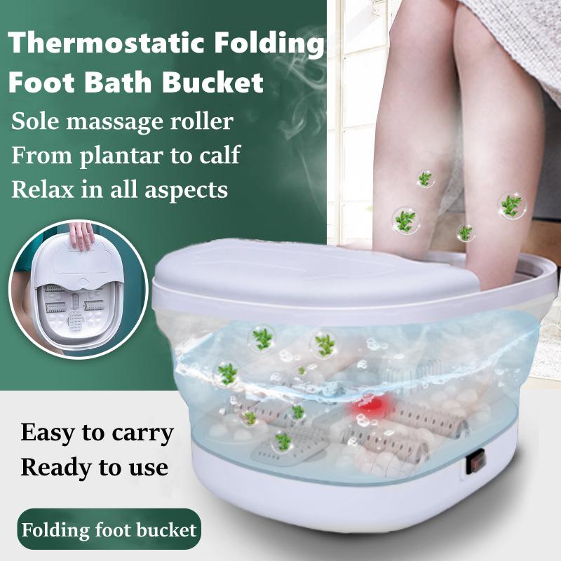 Foldable Foot Bath Massager Smart Roller Massage Portable Bathtub Foaming Foot Soaking  with Lid Massage Bucket Collapsible