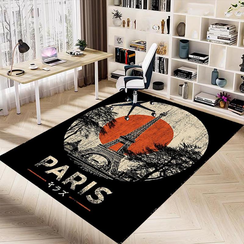 1pc Paris Eiffel Tower Home Office, Durable Polyester Floor Mat with Easy, Office Decor, Urban Style, Nonslip Backing