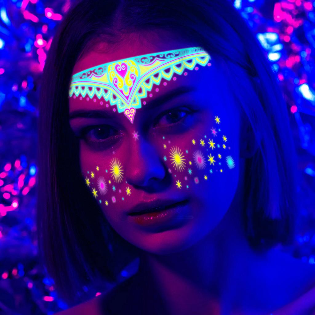 Карнавальный музыкальный фестиваль флуоресцентные наклейки для лица водонепроницаемые ночные клубы макияж шар неоновые светящиеся наклейки