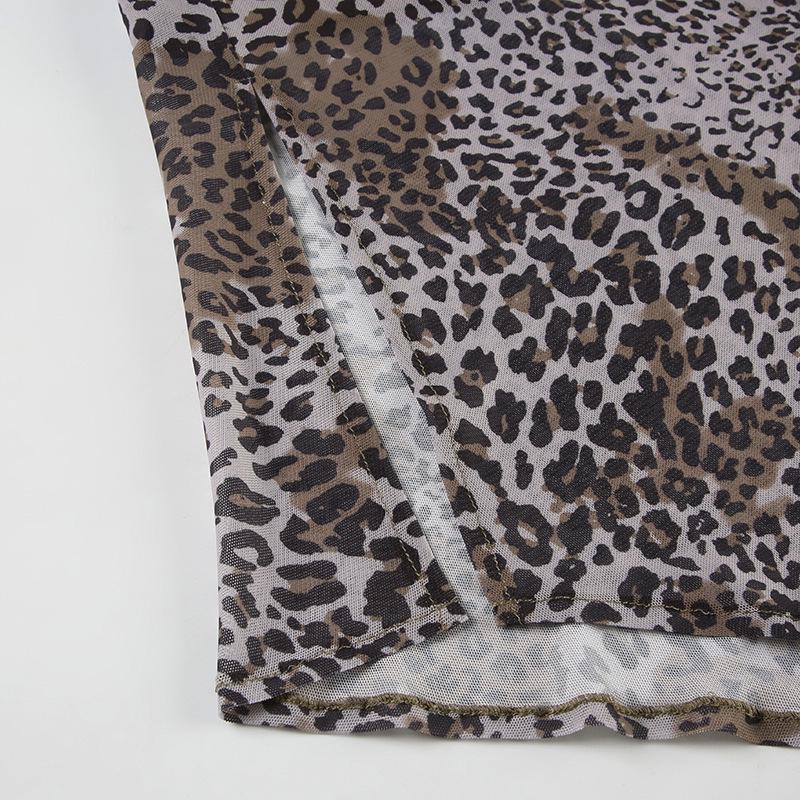 Осень/Зима 2024 Европейский и Американский Стиль Леопардовый Принт Сетка Асимметричная Длинная Юбка