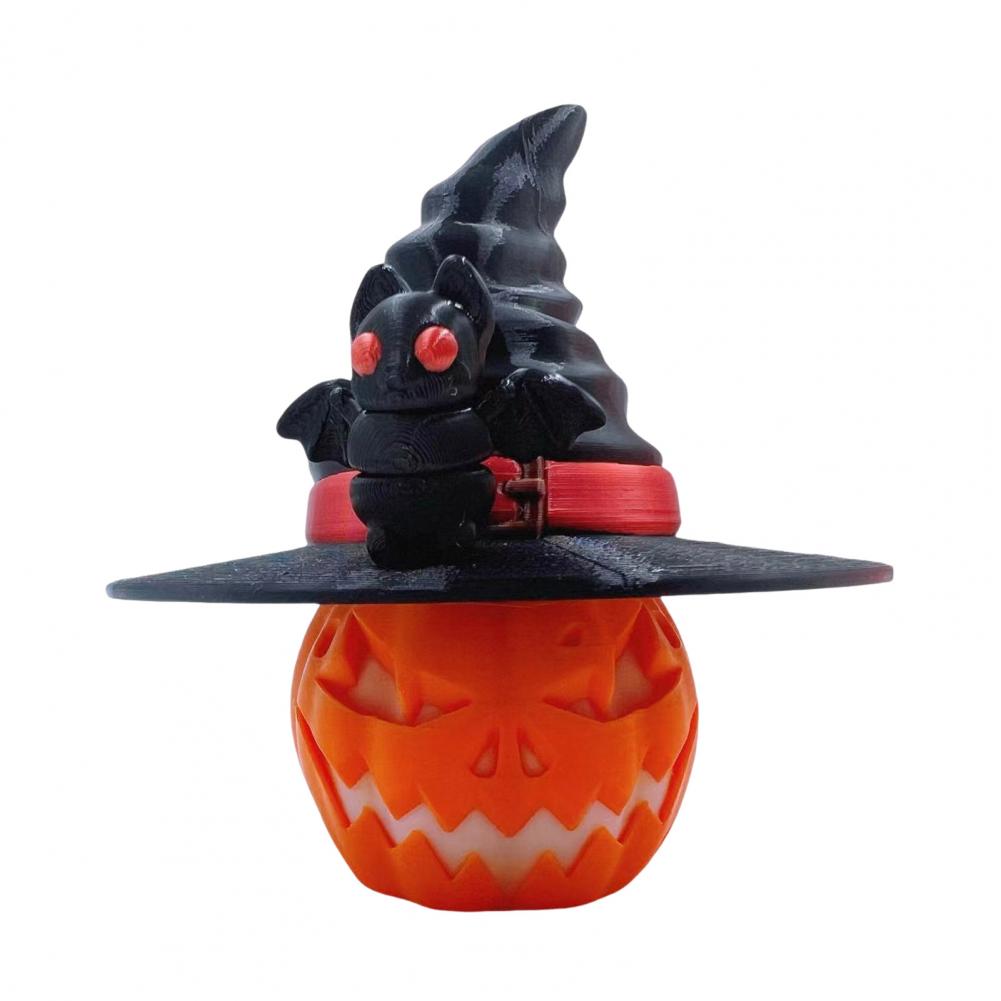 Holiday Pumpkin Decoration Colorful Halloween Pumpkin Figurine with Bat Witch Hat 3d Printed Fidget Toy for Home Office Decor