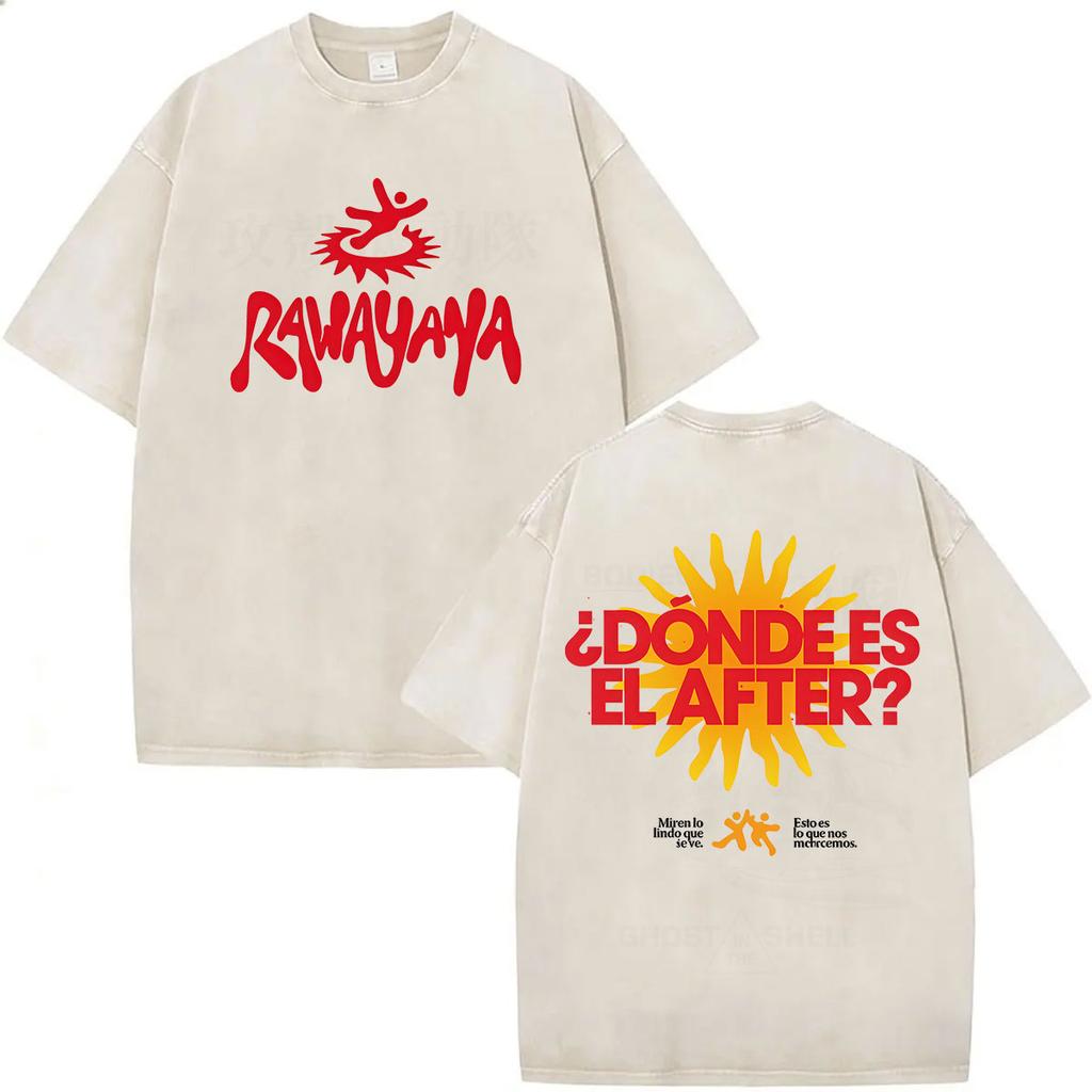 Vintage Washed Rawayana Donde Es El After Album Print TShirt Men Women Hip Hop Pop Music Short Sleeve T Shirt Streetwear