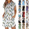 Ladies Fashion Casual Summer Vintage Floral Print Short Sleeve Round Neck Loose Dress With Pockets