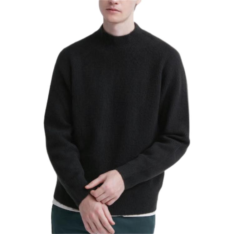 Uniqlo Однотонный вязаный свитер с высоким воротником, свободного кроя, с длинным рукавом, мужской, черный 460946-09