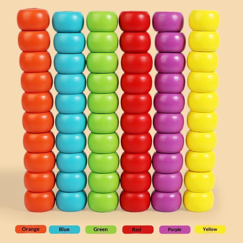 Wooden Color Stacking Beads Sorting Toy Sensory Play Set 1 Pack for Toddlers Hand-Eye Coordination Training Home Kindergarten Use