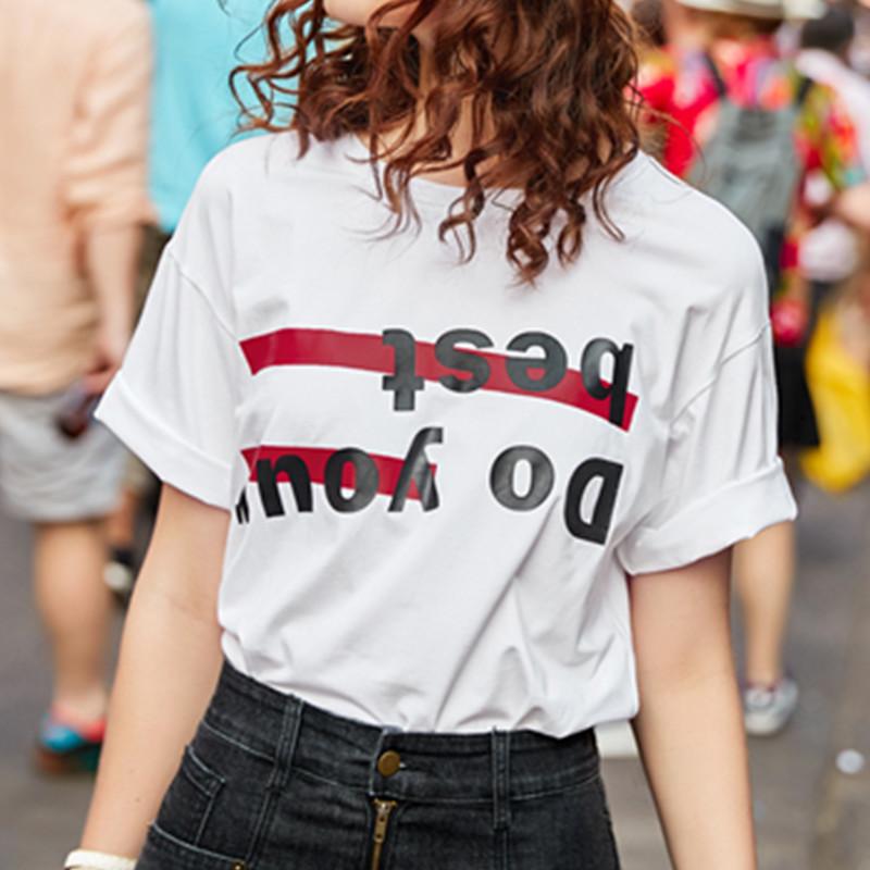 Женская футболка с коротким рукавом Индивидуальность Повседневная футболка Топ Женские топы Футболка с круглым вырезом Оверсайз