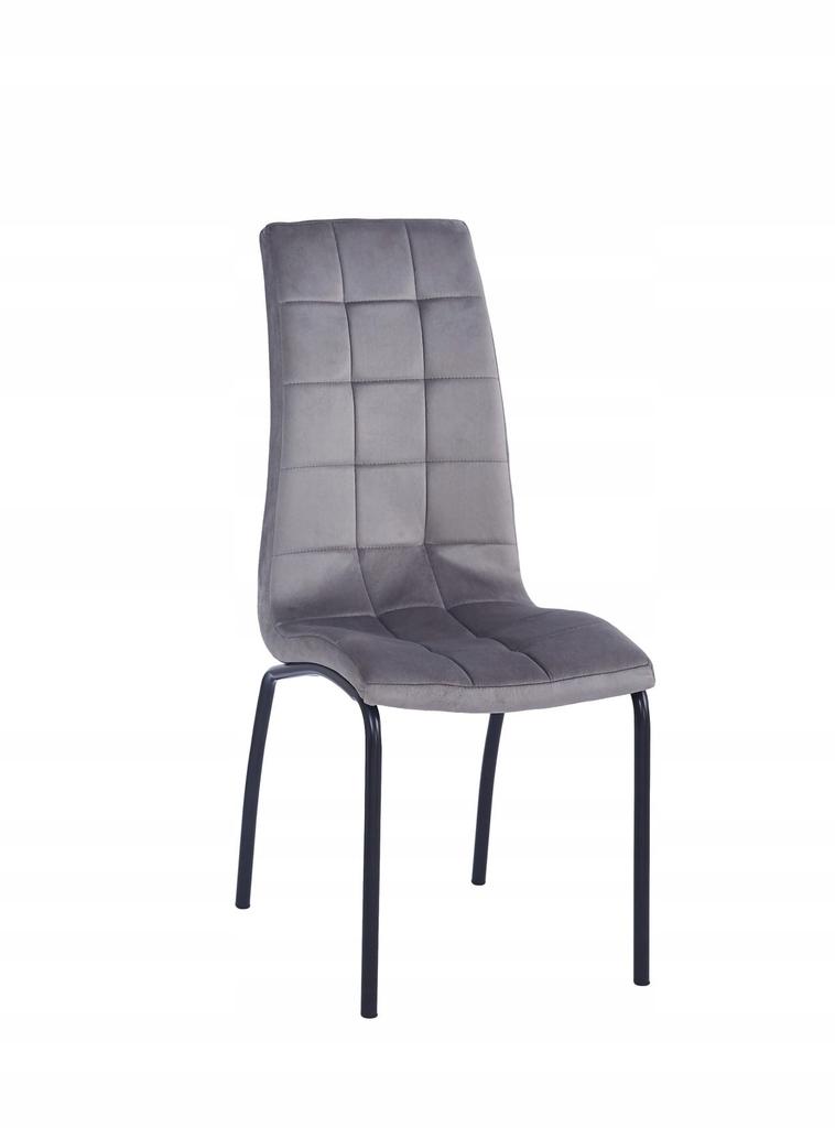 Gray velvet chair, quilted, profiled, on black loft legs