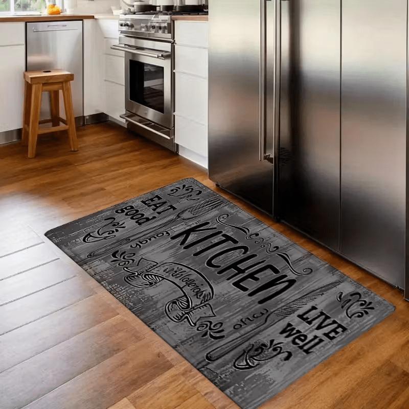 Dark Gray Kitchen Rug, Laundry Room Mat, Made of Plush Material, 1.19 cm Thick, Water-absorbent and Slip-resistant. Suitable for Entryways, Bedrooms,
