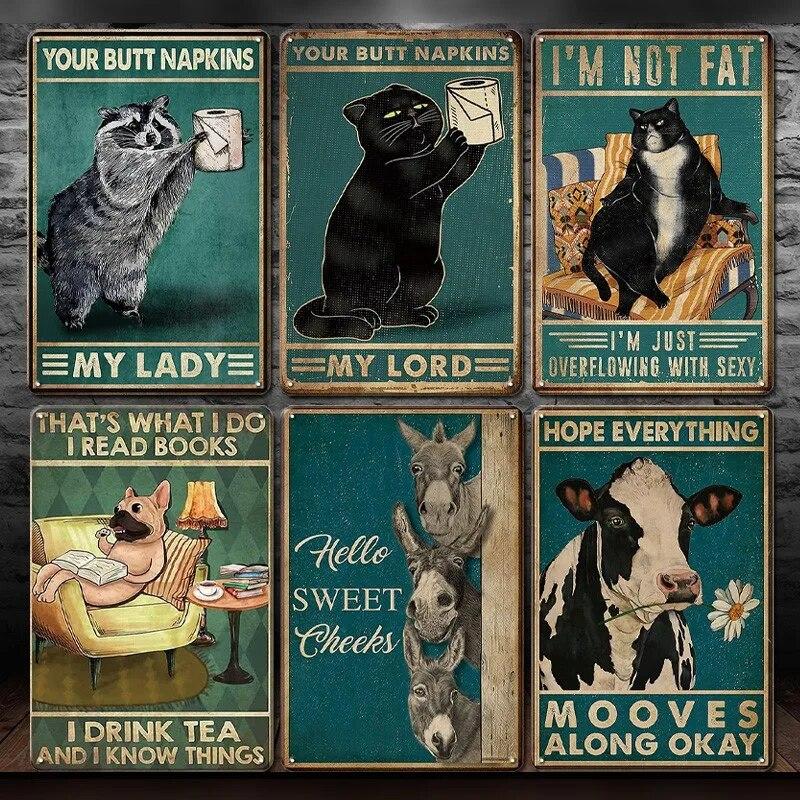 Винтажные металлические плакаты с черным котом, жестяная вывеска, мой Господь, настенные панно, забавные украшения, настенная живопись, модный стиль, домашний железный декор