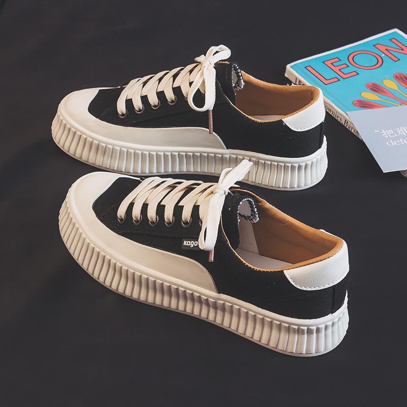Модные парусиновые туфли женские 2024 весна лето новые спортивные женские повседневные туфли черные парусиновые женские повседневные туфли на платформе кроссовкиsr54