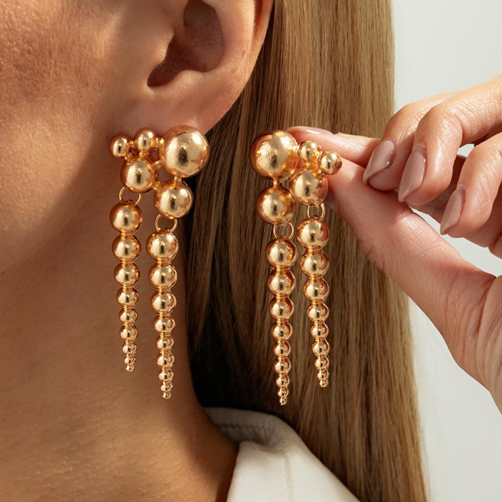 Дизайнерские Неправильной Формы Особой Формы CCB Круглые Бусины Гвоздики Серьги, Модные Серьги-Гвоздики с Имитацией Жемчуга в Форме Капли и Бахромой для Женщин