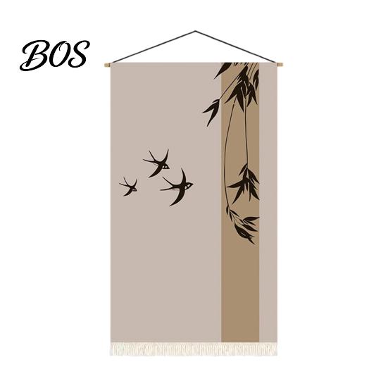 Decorative Wall Tapestry Mid-Century Tapestry, Hanging Fabric Animals Flowers Plants Designs, Abstract Mid-century Modern with Fringe for Living Room