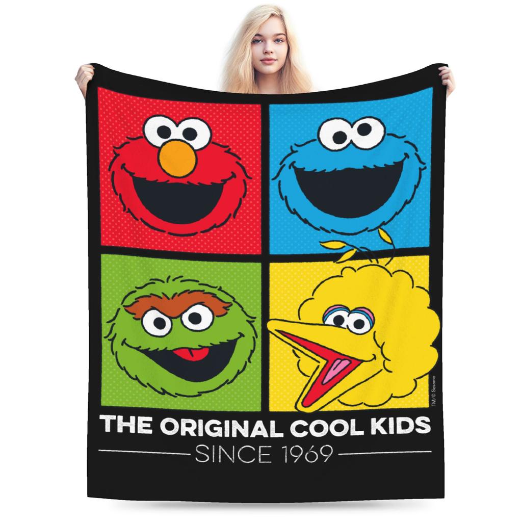 Sesame Street Tango Elmo & Grover Pattern Knitted Blanket Fleece  Warm Throw Blanket for Bed Bed Rug