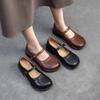Genuine Leather Women's Shoes Belt Buckle Simple Solid Color Versatile Round Toe Low Heel Pumps
