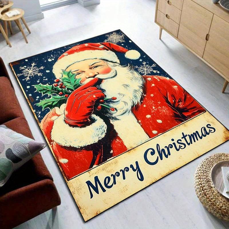 Vintage Santa Claus Christmas Rug for Festive HomesHoliday DecorMerry Christmas Area Rugs Anti slip carpet can be machine washed