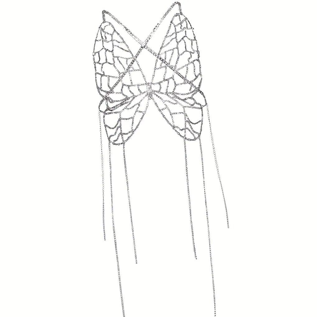 Sexy One-piece Hollowed Out Rhinestone Thoracic Chain Fashion Personality Butterfly Bra Body Chain Accessories