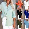 Women Fashion Long Sleeve Lapel Solid Color Plus Size Shirt Blouse Tops Clothing