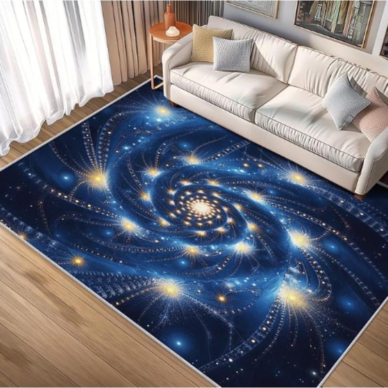 Космический Фрактальный Дизайн Ковер Синий Зеленый Узор Спиральной Галактики Таинственный Вихрь Искусство Богемный Стиль Ковер для Пола Гостиной