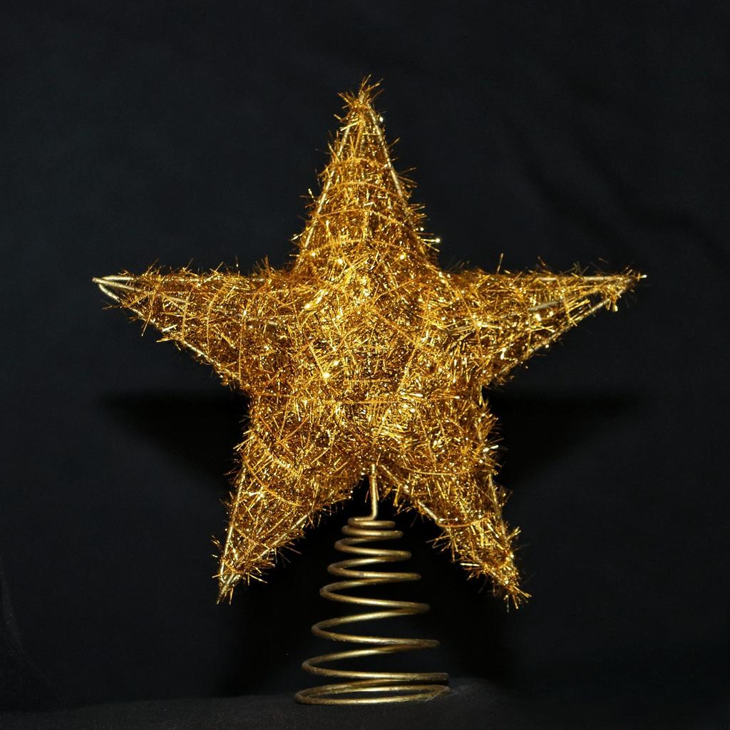 LED Light Christmas Tree Star Topper With Pearl Wire Gold Iron Xmas Tree Ornaments  New  Home Table Decoration Supplies