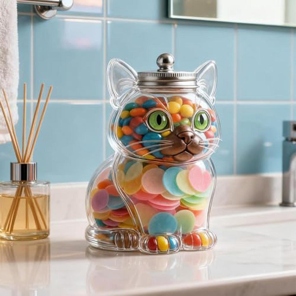 Очаровательная банка для конфет прозрачной пластиковой формы с герметичной крышкой – Идеально подходит для хранения сладостей, закусок и угощений, Отличное украшение для кухонной столешницы и идея для подарка