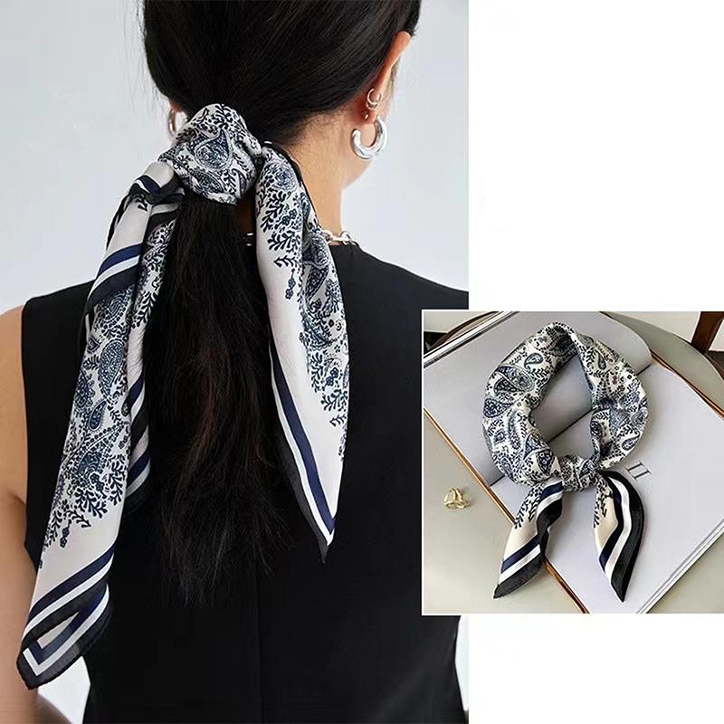 Luxury 70Cm Satin Square Silk Scarf For Women Hair Hand Neckerchief Wrist Hijab Wraps Lady Shawl Ribbon Bandana