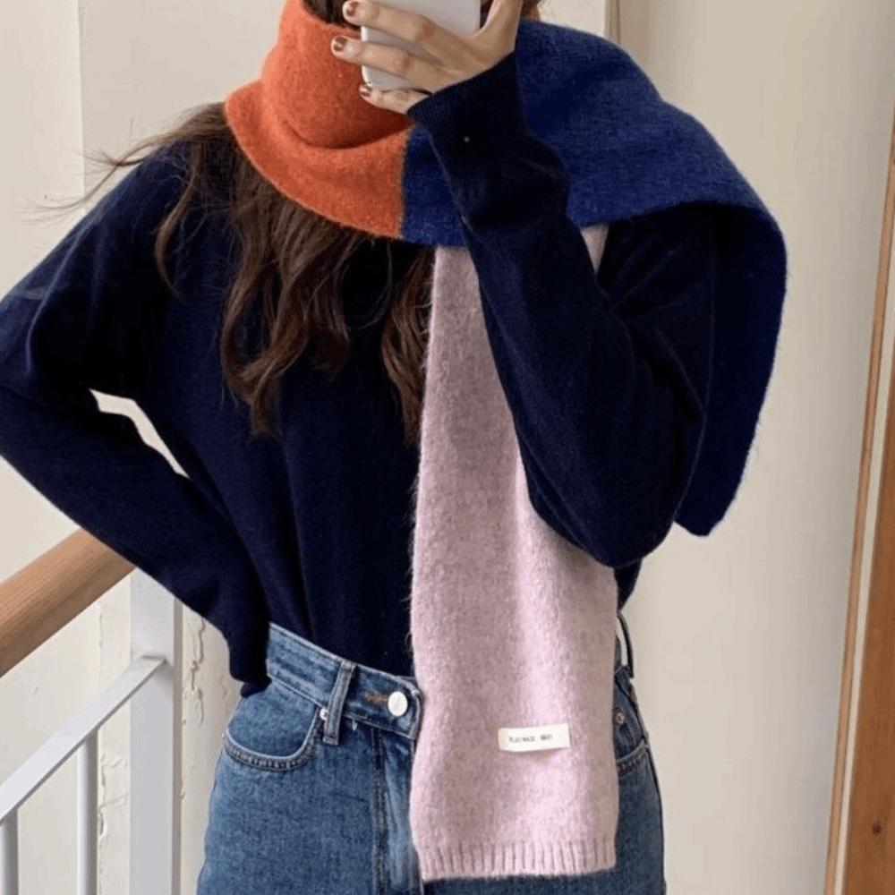 Wraps Patchwork Color Scarf Neckwarmer Winter Neck Scarf Soft Cashmere Shawl Female/Girls