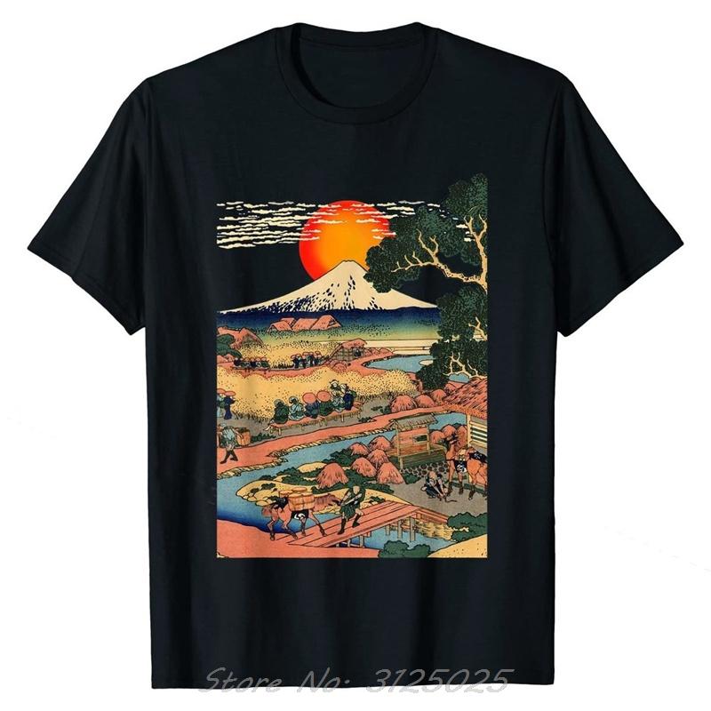 Edo Japan Scenery Sunset At Mount Fuji Ukiyo Cotton Tshirt Special Oversized Tshirt Graphic Tees Fitness Tops Unisex Clothing