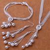 Silver-plated Necklace Set S925 Silver Earrings Bracelet Set Fashion Jewelry S925 Silver-plated Five-sand Beads Bracelet Necklace Earrings Set