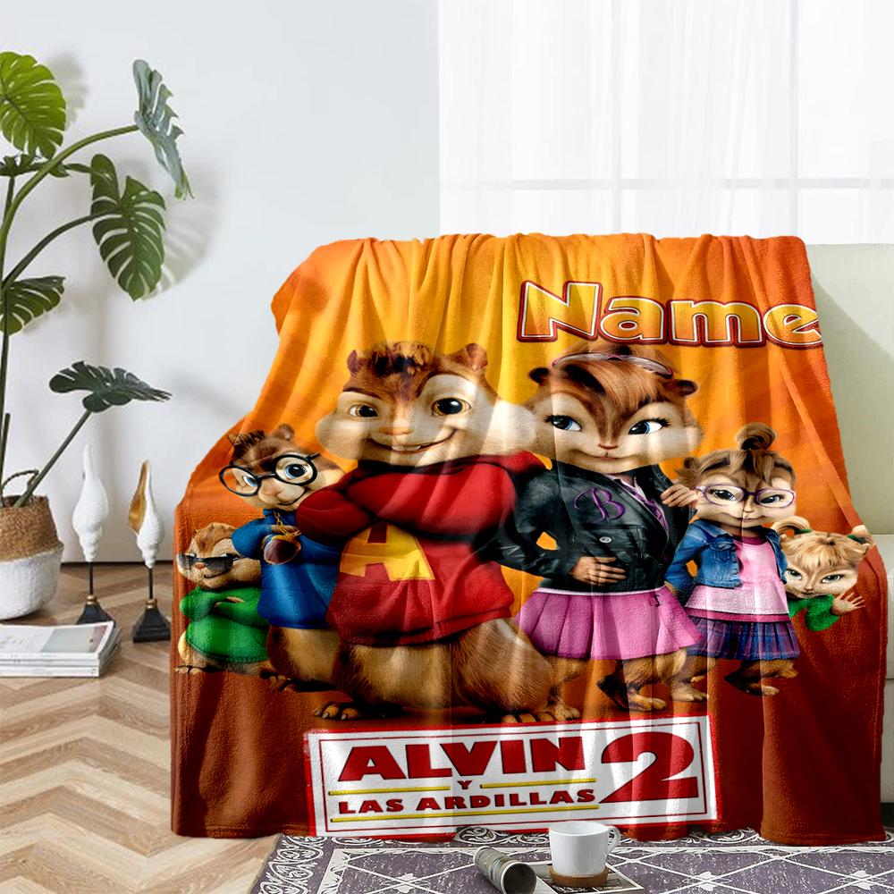 Custom Name Alvin and the Chipmunks Theme Printed Blanket - Perfect for Couch, Bed, Travel & Outdoor Use | Machine Washable, Cozy & Durable.