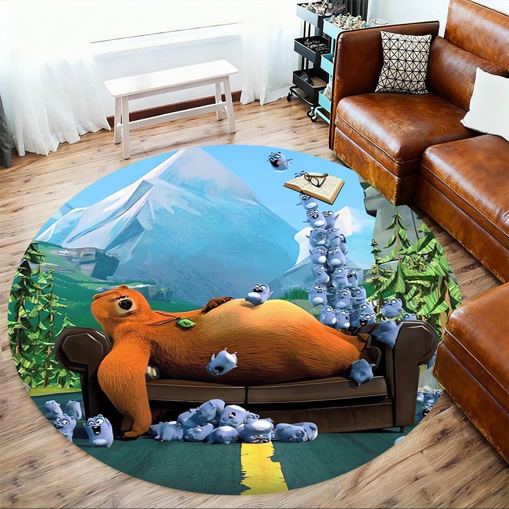 1pc Bear Squirrel Round Chair mat Area Rug - Non-Slip, Floor Mat for Office, Bedroom, home decor Christmas Gift p0811280