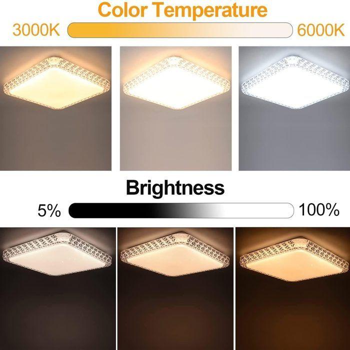 Plafonnier LED NETTLIFE Carré 30 cm Blanc chaud 3000K Dimmable télécommande